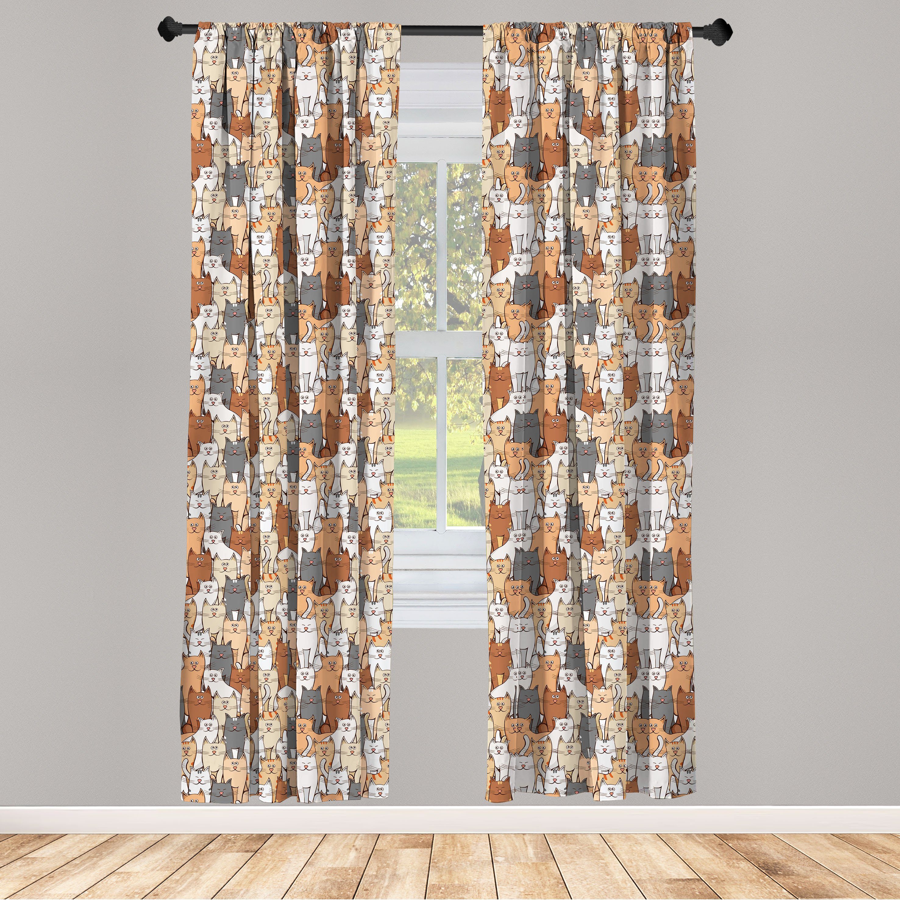 Gardine Vorhang für Wohnzimmer Schlafzimmer Dekor, Abakuhaus, Microfaser, Kätzchen Gruppe glückliche Katzen-Muster