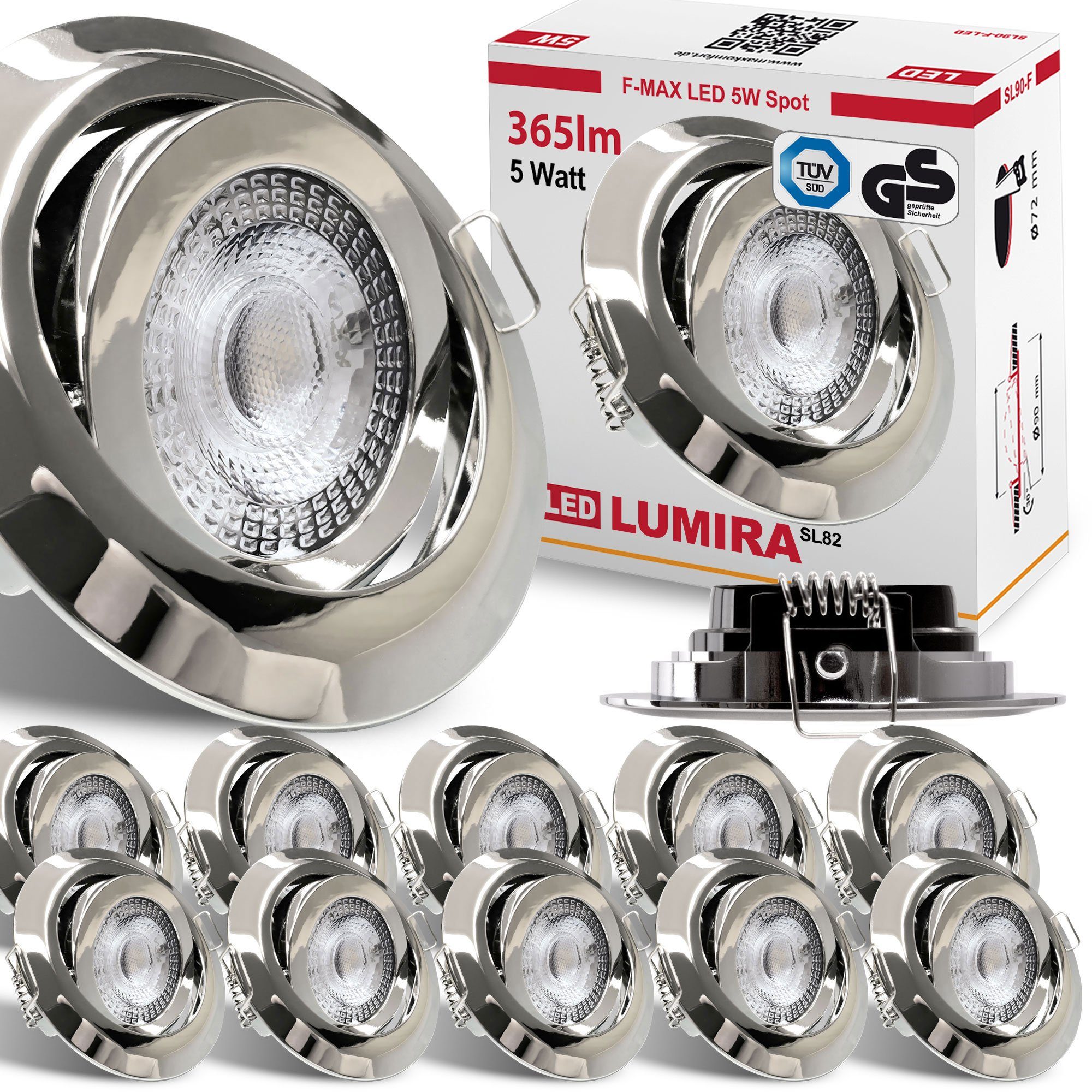 Maxkomfort LED Einbaustrahler 6/12er-Set Ultraflach & Schwenkbar, 3 Lichtfarben umschaltbar, LED fest integriert, (3000K/4000K/6500K), IP20 Deckenspots für Wohnzimmer, Küche & Flur - Ø82x25mm