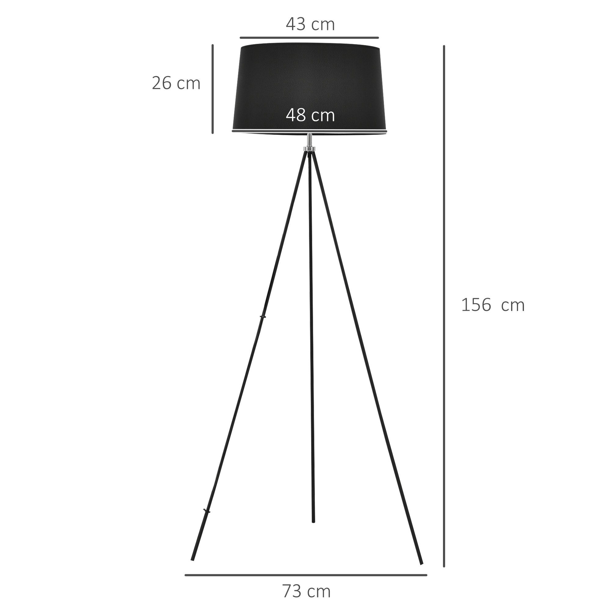 Stehlampe, Skandinavisch E27 + cm W Stoff bis x schwarz (nicht Metall Ein-,Ausschalter, 40 ∅73 enthalten), 156 Lieferumfang Standleuchte, HOMCOM 1 im x