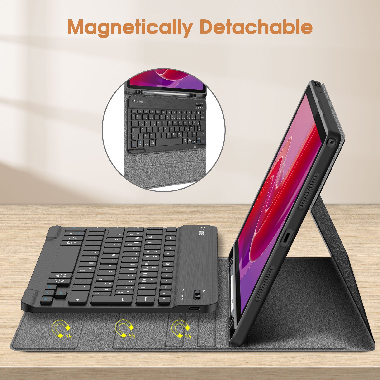 Fintie Tablet-Hülle mit Tastatur für Lenovo Tab M11(TB330FU) 11 Zoll 2024, TPU Rückseite, mit Stifthalter und magnetisch Abnehmbarer Tastatur mit QWERTZ Layout