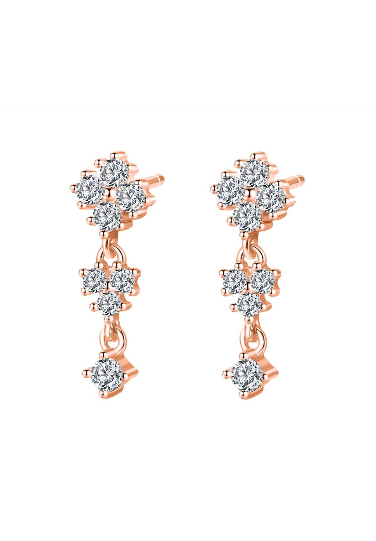 Hey Happiness Paar Ohrhänger Blüten Tropfen, 925 Silber vergoldet (2-tlg), Blumen Ohrringe für Damen, mit Zirkonia