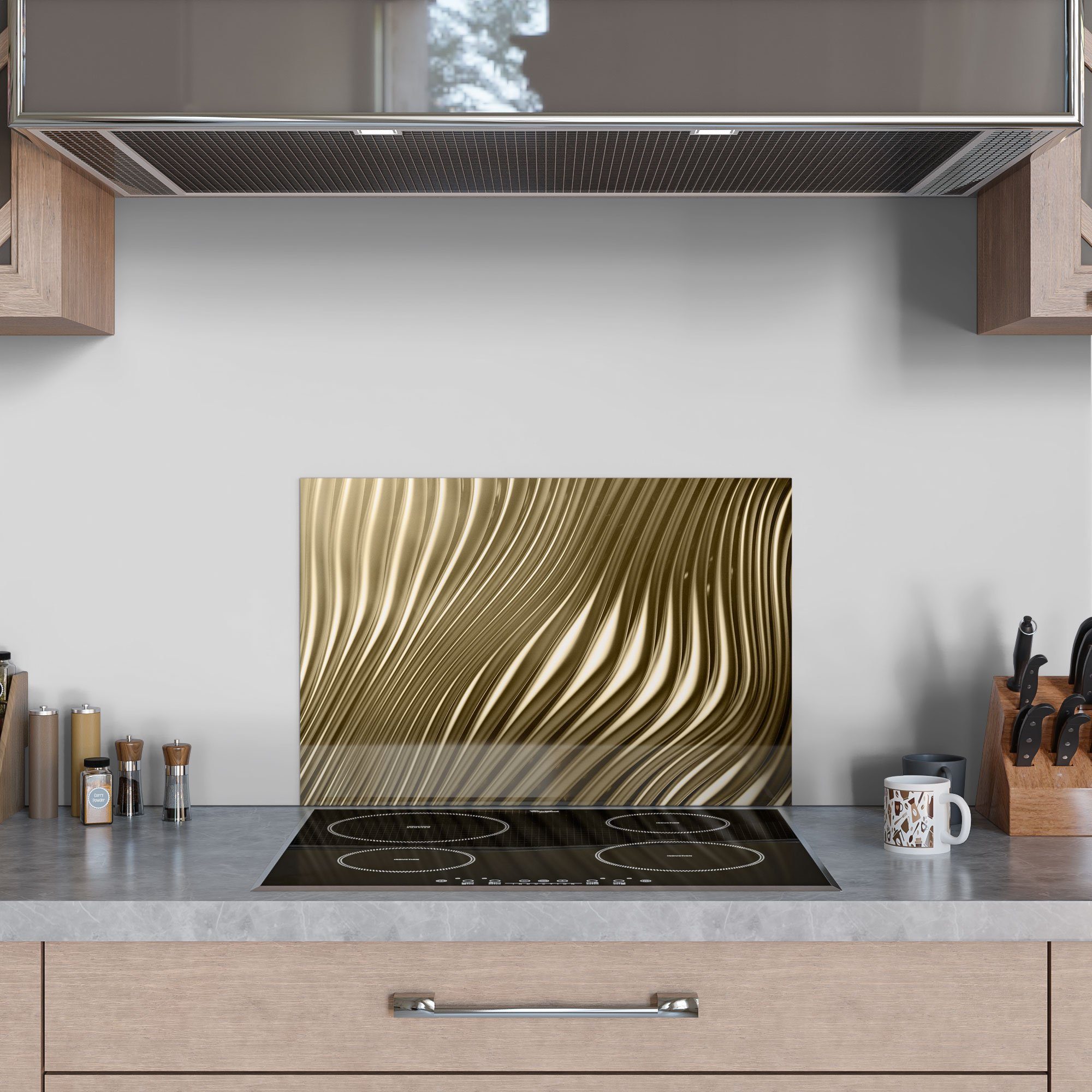 Rillendesign', DEQORI Herdblende Küchenrückwand Badrückwand 'Goldenes Glas Spritzschutz