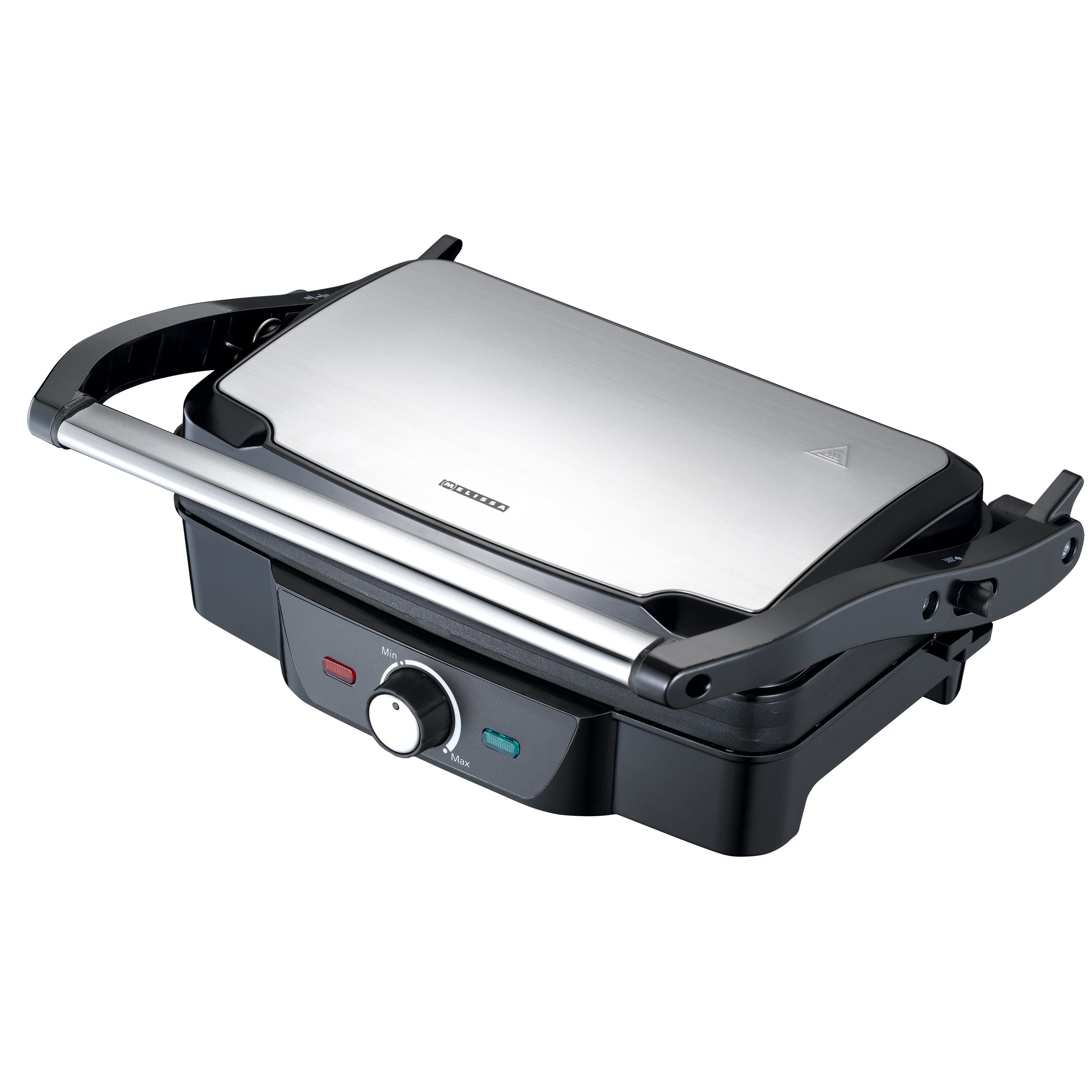 MELISSA Paninigrill 16240108, 1600 W, 180° Öffnung mit anpassbarer Grilldicke, Cool-Touch-Griff & Antihaft