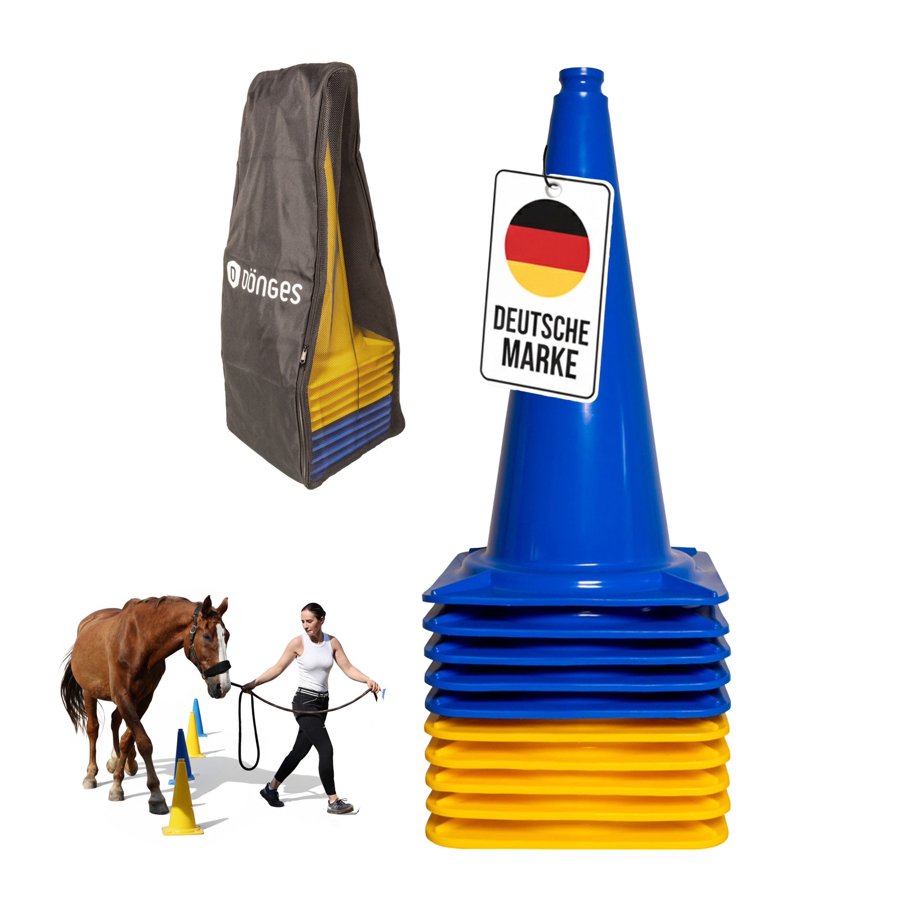 Dönges Outdoor-Spielzeug XXL-Pylonen 10er-Set, blau/gelb mit Transporttasche