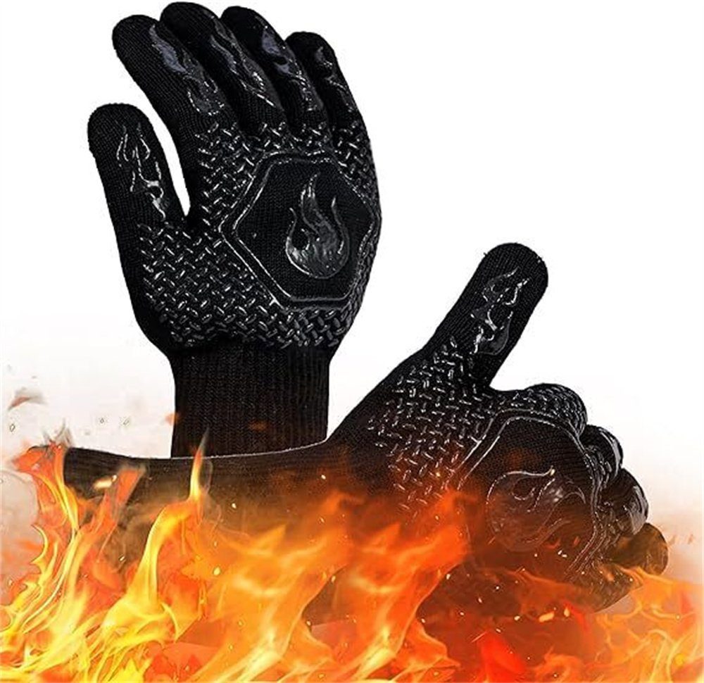 Feuerbeständige schwarz Schnittbeständige Grill Rutschfeste Handschuhe Fäustlinge Dekorative Silikonhandschuhe Handschuhe 1472°F,