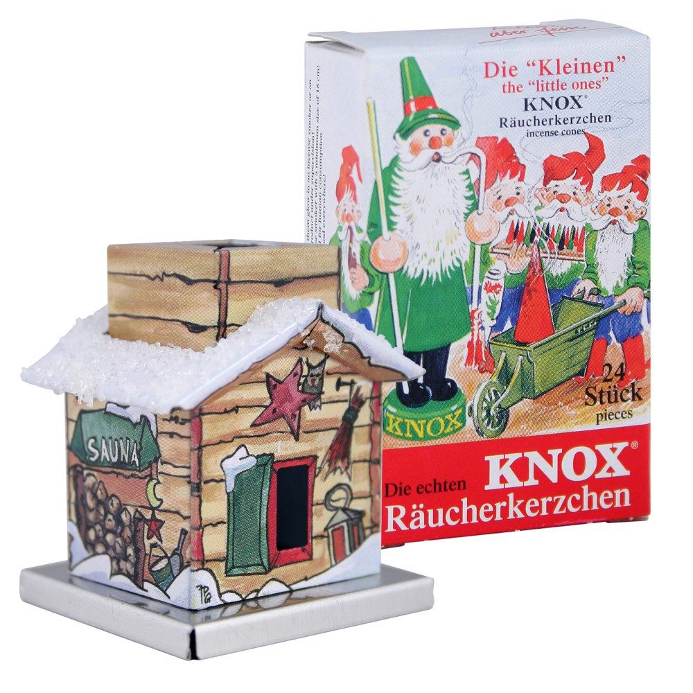 KNOX Räucherhaus Mini Sauna - 4,5cm - aus Metall - inkl. 24 Minis "Bunte Mischung", Ideal als zusätzliche Dekoration für Tisch, Regal oder Fensterbank