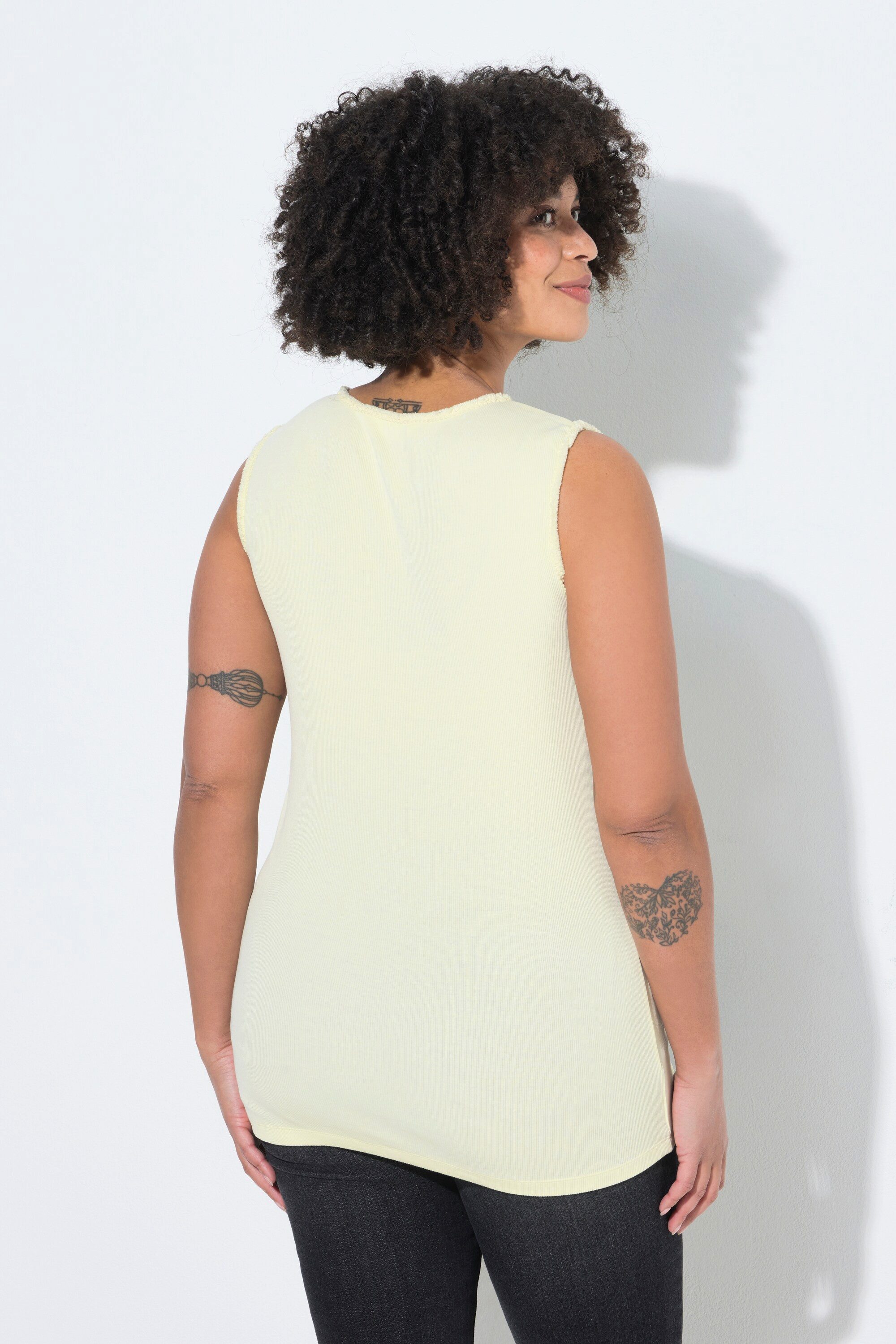 Angel of Style Longtop Top körpernahe Passform Fransenkanten