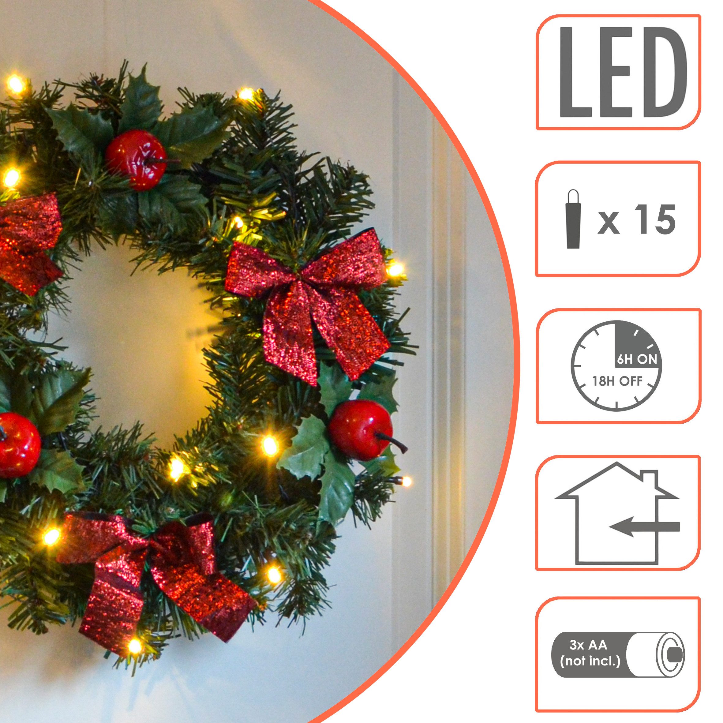Spetebo Dekokranz LED Kunst Tannenkranz grün warm weiß beleuchtet - Ø 28 cm, mit Timer-Funktion