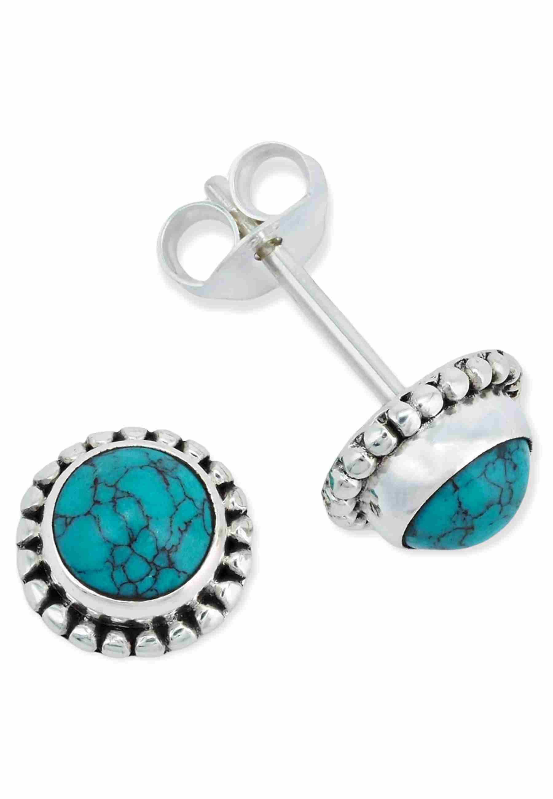 mantraroma Paar Ohrstecker PUNTI rund klein aus 925 Silber mit Türkis (Paar günstig online kaufen