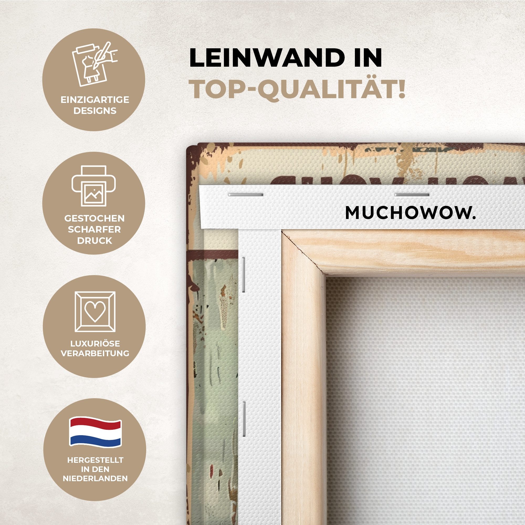 OneMillionCanvasses® Leinwandbild Vintage - Katze - Zitat - Wash your paws günstig online kaufen