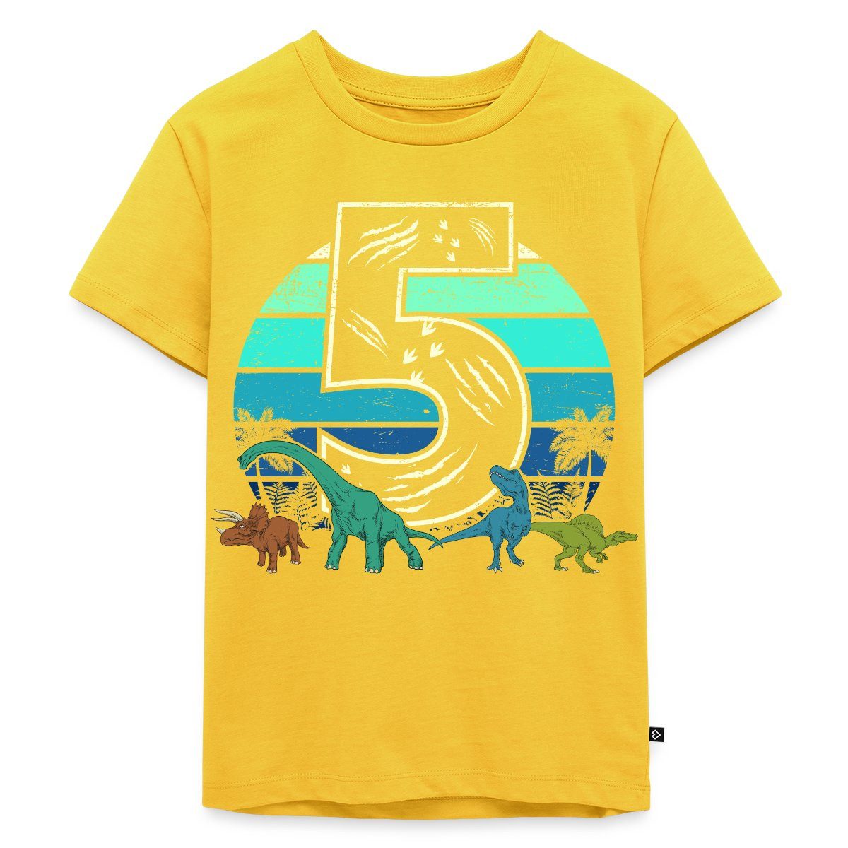 T-Shirt 5. Geburtstag Ich Bin Fünf Dino Dinosaurier Vintage Kinder Premium T-S
