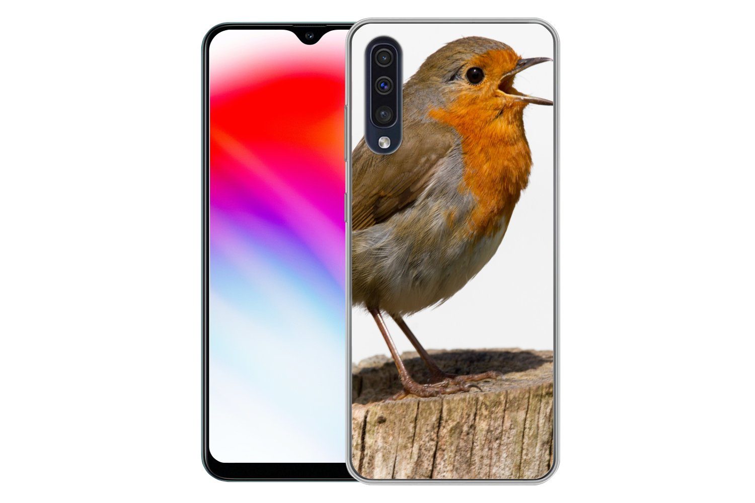 MuchoWow Handyhülle für Samsung Galaxy A30s Rotkehlchen - Vogel - Holz, Smartphone-Bumper, Print, Handy Schutzhülle Dünn