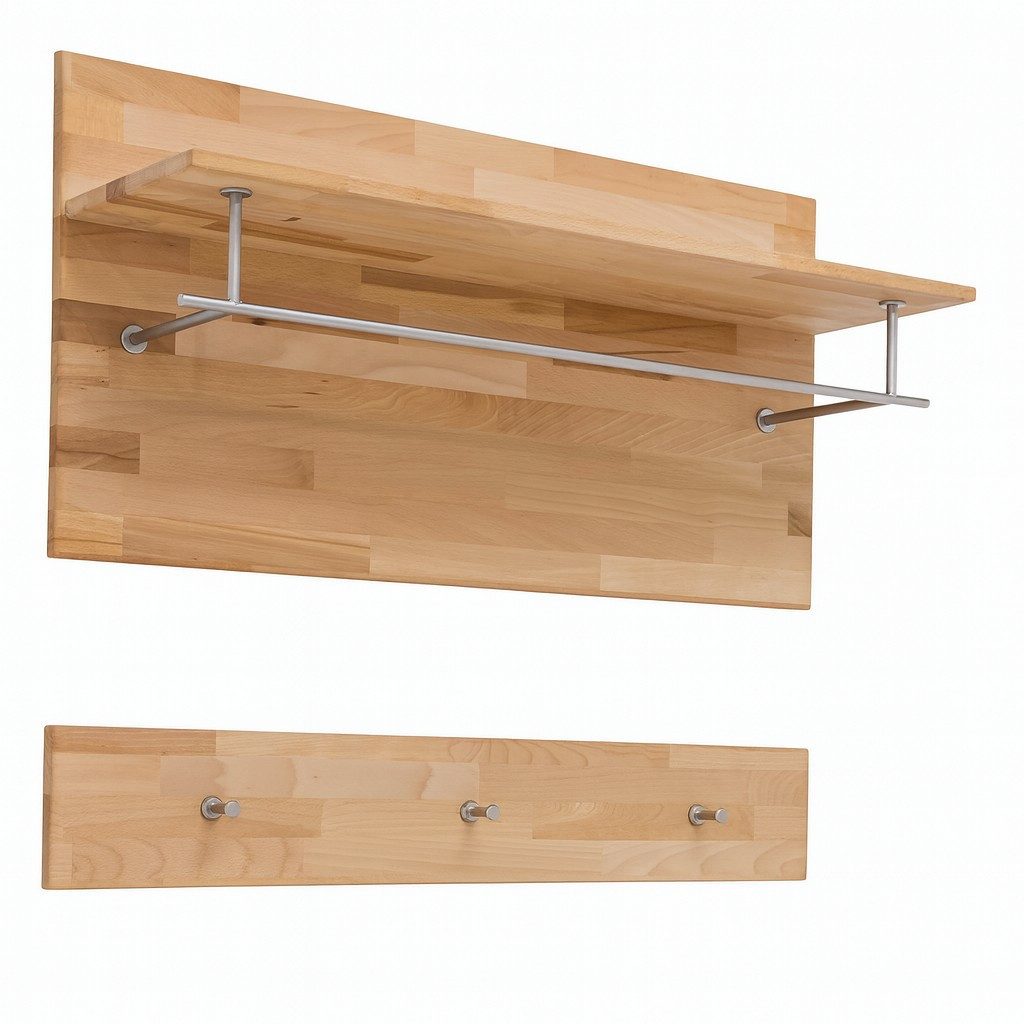 bv-vertrieb Garderobenpaneel Garderobenpaneel Hutablage Kleiderstange Flurgarderobe Kernbuche #3850