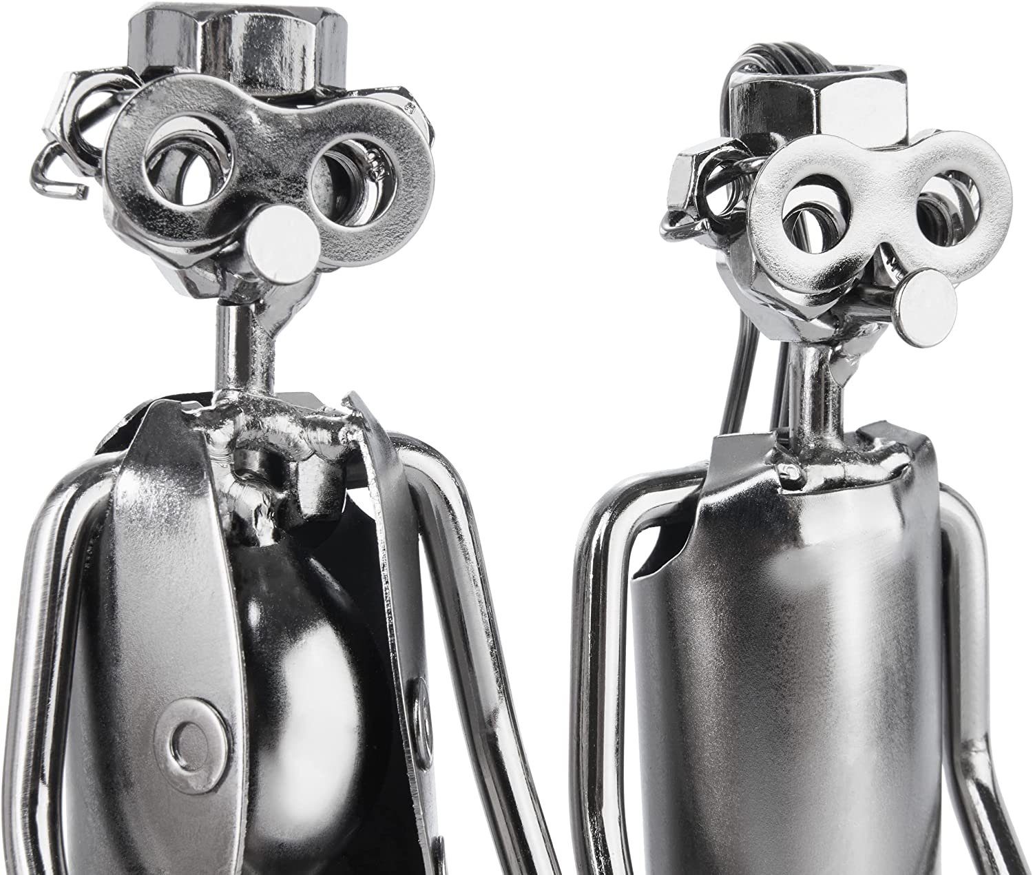 BRUBAKER Dekofigur Schraubenmännchen Liebespaar - Paar mit Hund Eisenfigur Metallmännchen (1 St., Silber Paar Geschenk für Hundebesitzer), Handarbeit Metallfigur Liebe