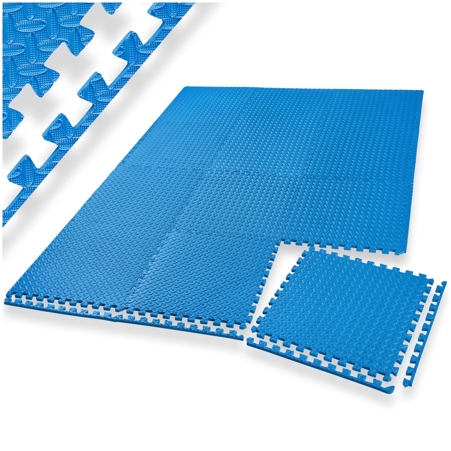 tectake Bodenschutzmatte Schutzmattenset, 12-teilig mit 24 Randstücken, Maße: je 61 x 61 cm, Bürostuhlunterlage, in blau, Leichte Reinigung …