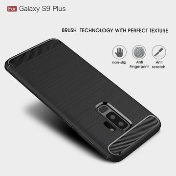 CoverKingz Handyhülle Hülle für Samsung Galaxy S9 Plus Handyhülle Cover Bumper Soft Case, Carbon Look Brushed Design