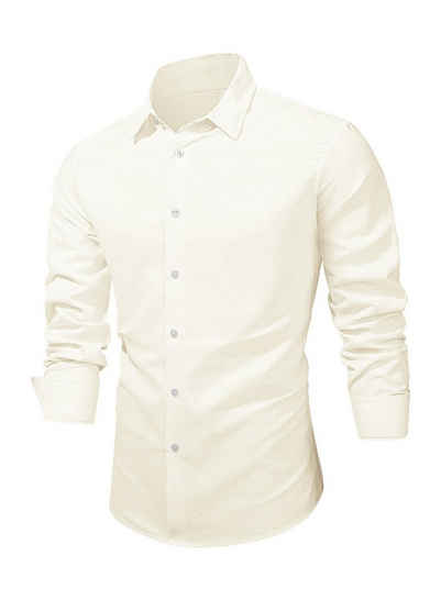 JMIERR Leinenhemd Langarm Hemden Shirts Casual Freizeithemd Baumwolle Stehkragenhemd (Leinenhemd) Regular Langarm Kentkragen Uni
