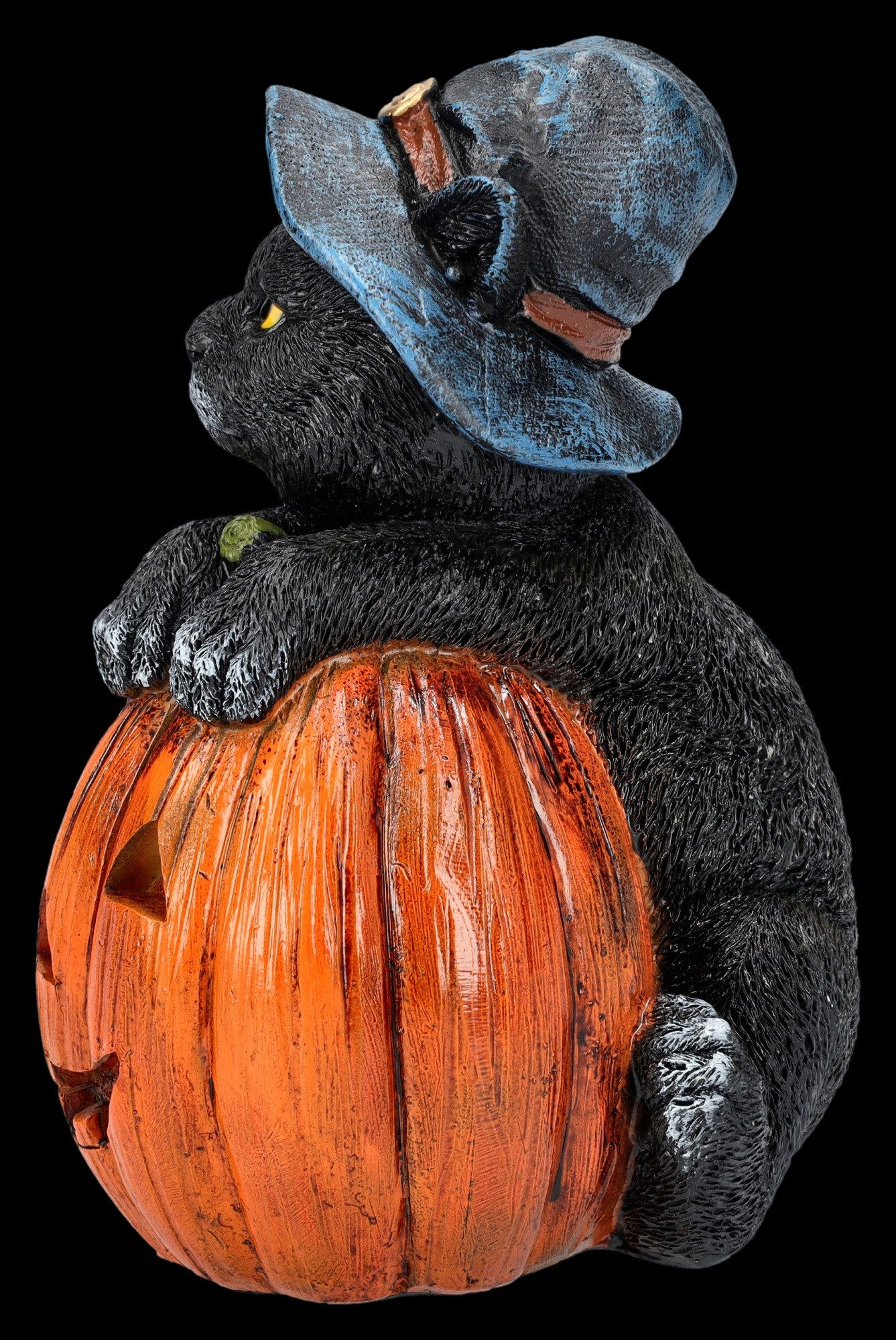 Figuren Shop GmbH Tierfigur Katzenfigur Zauberer mit Kürbis - Trick or Treat - Fantasy Tierfigur – Bild 4 von 5