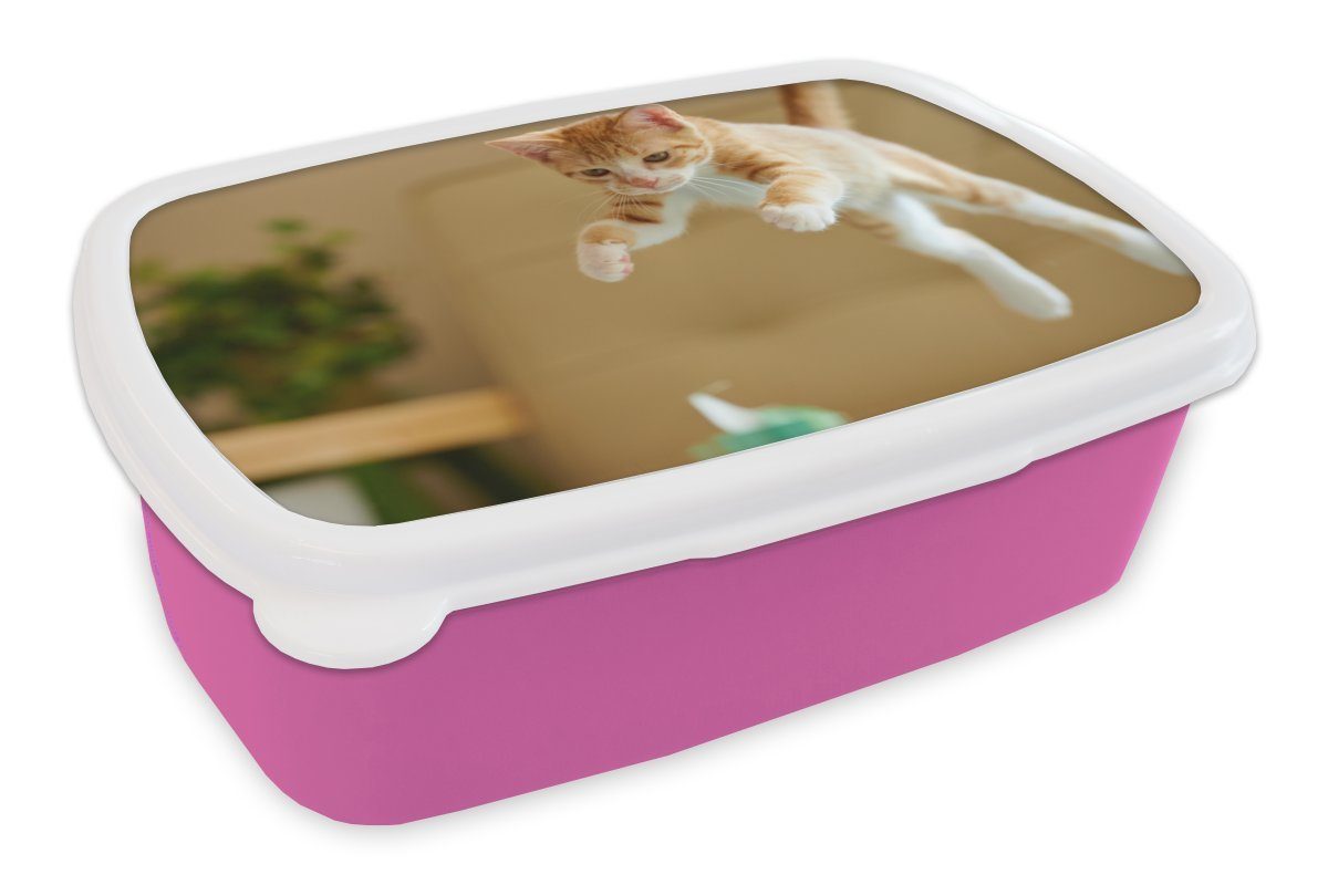 MuchoWow Lunchbox Katze für - rosa - Kunststoff Snackbox, Orange, Kunststoff, Brotbox Brotdose Sprung Erwachsene, Kinder, (2-tlg), Mädchen