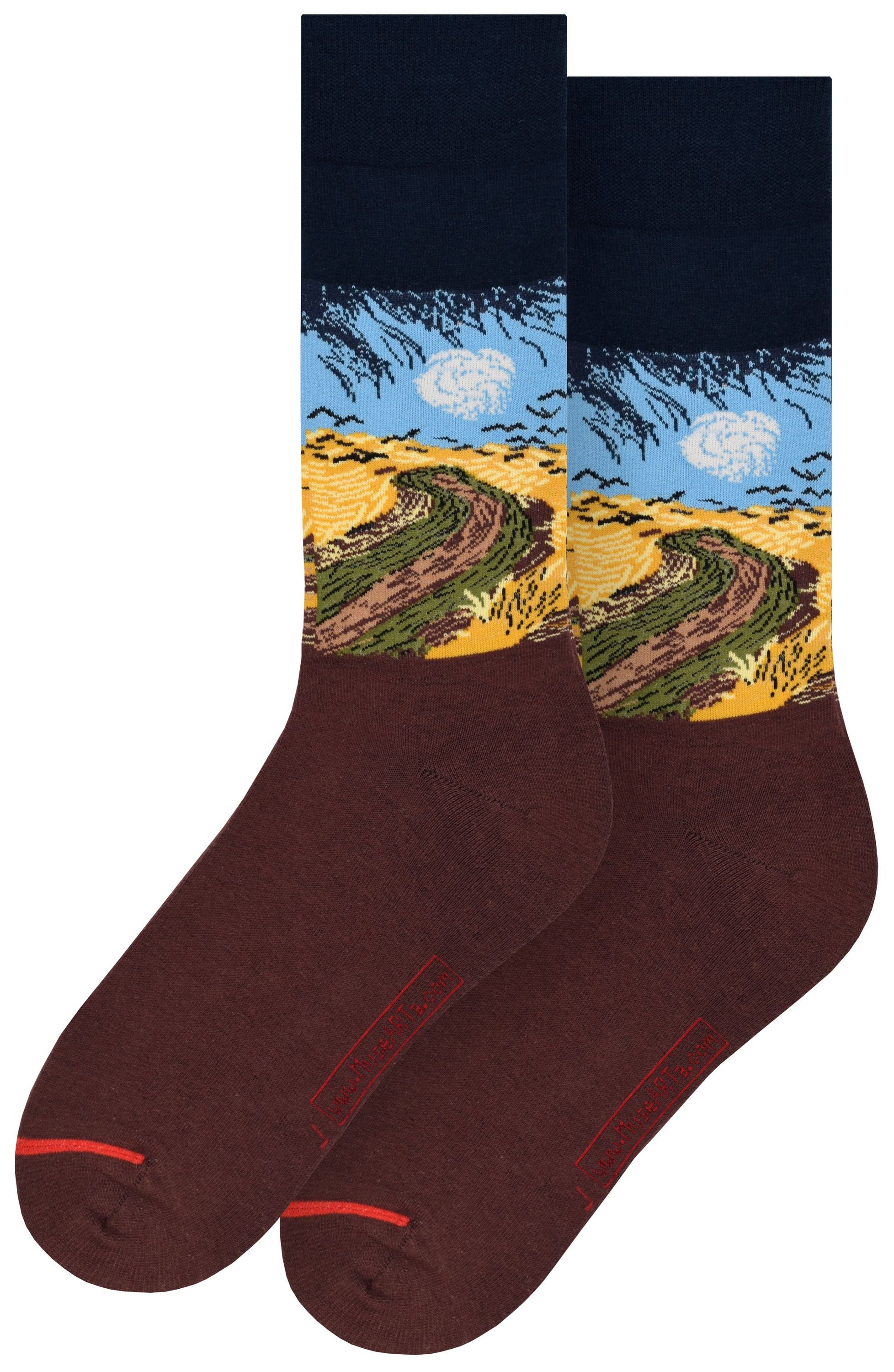 MuseARTa Langsocken Vincent van Gogh - Krähen über Weizenfeld (Packung, 1-Paar, 1 Paar) Kunstwerke Socken Strümpfe, Herren oder Damen Socken Kunst-Motiv