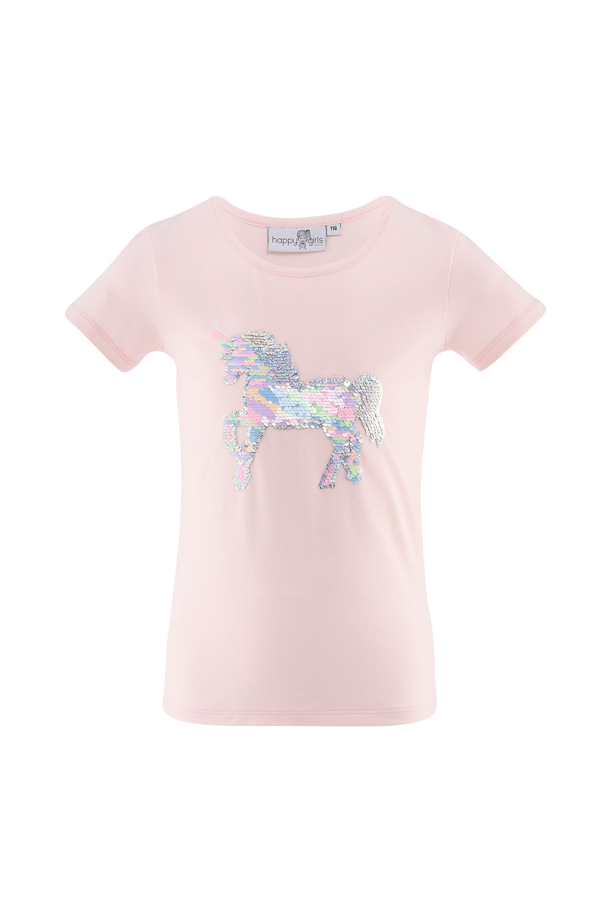 happy girls T-Shirt mit hochwertigem Pailletten-Einhorn-Motiv