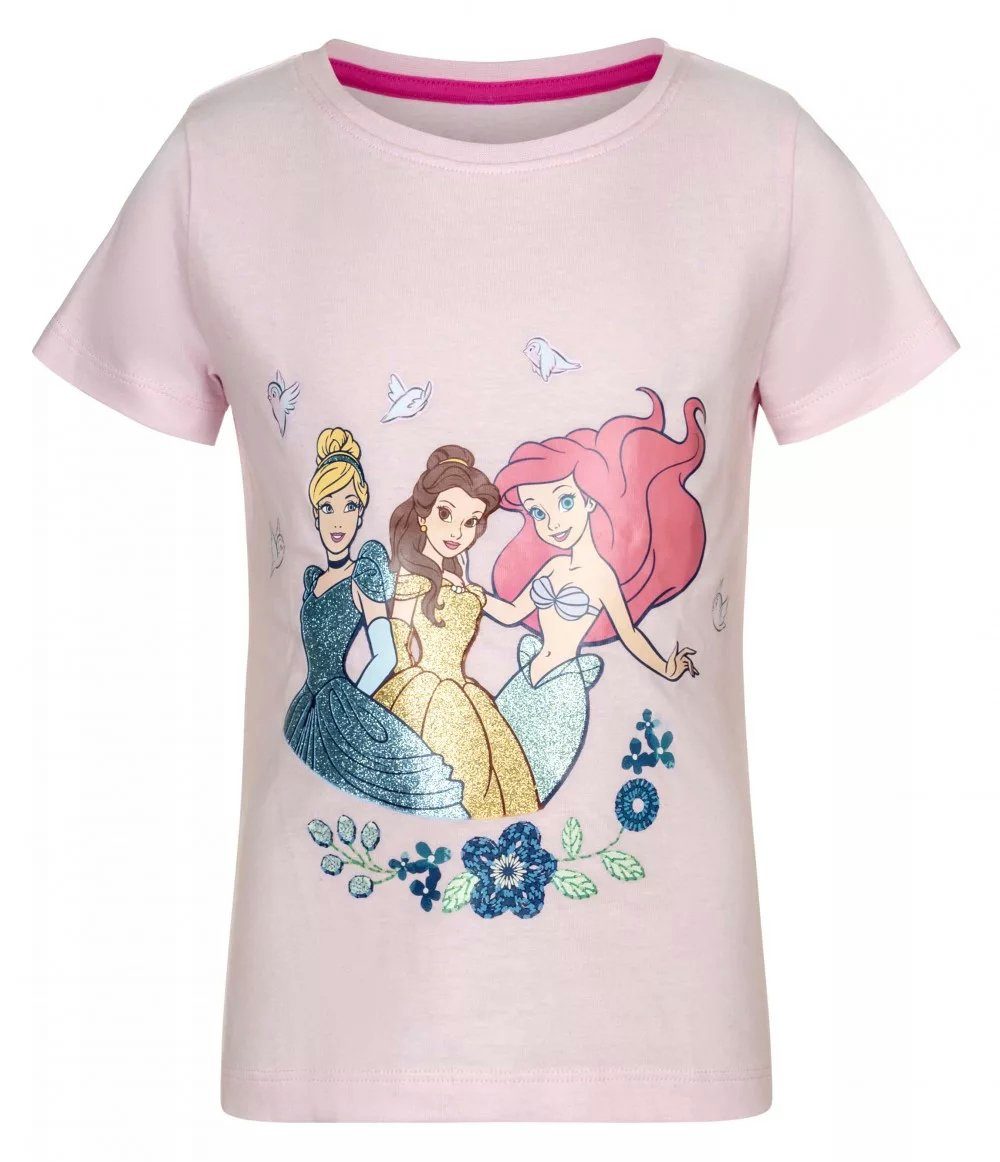 Disney Princess Print-Shirt Belle Cinderella Arielle Kinder Mädchen T-Shirt  Gr. 98 bis 128, Baumwolle, Rosa