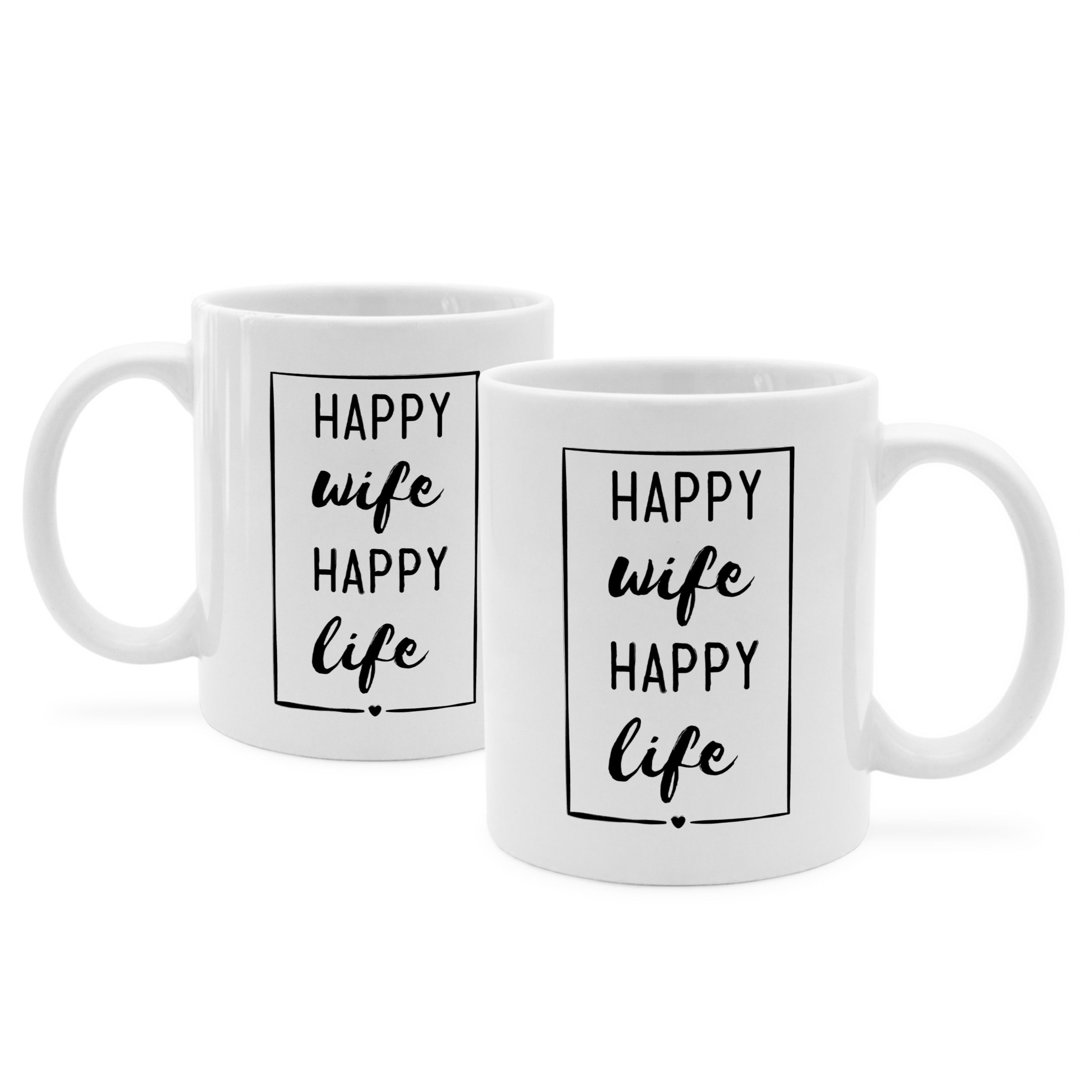 PhotoFancy Tasse mit lustigem Spruch 'HAPPY wife HAPPY life' - Sprüchetasse, Tasse Standard - Weiß