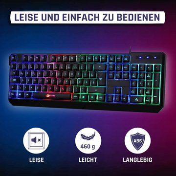 KLIM Chroma Gaming Tastatur, hintergrundbeleuchtete Tasten, Anti Ghosting Gaming-Tastatur (Deutsche Tastenbelegung, ergonomische Gaming Keyboard)