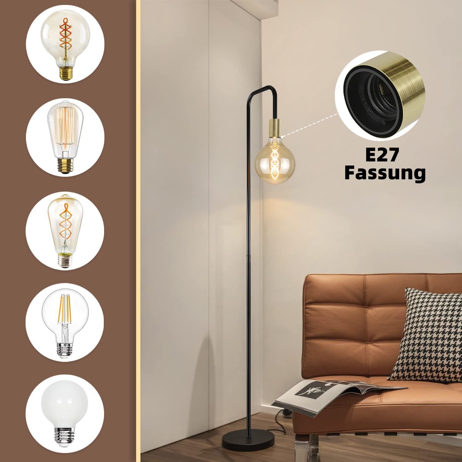 ZMH Stehlampe Schwarz Retro Industrial Lampe Vintage mit Fußschalter E27, o günstig online kaufen