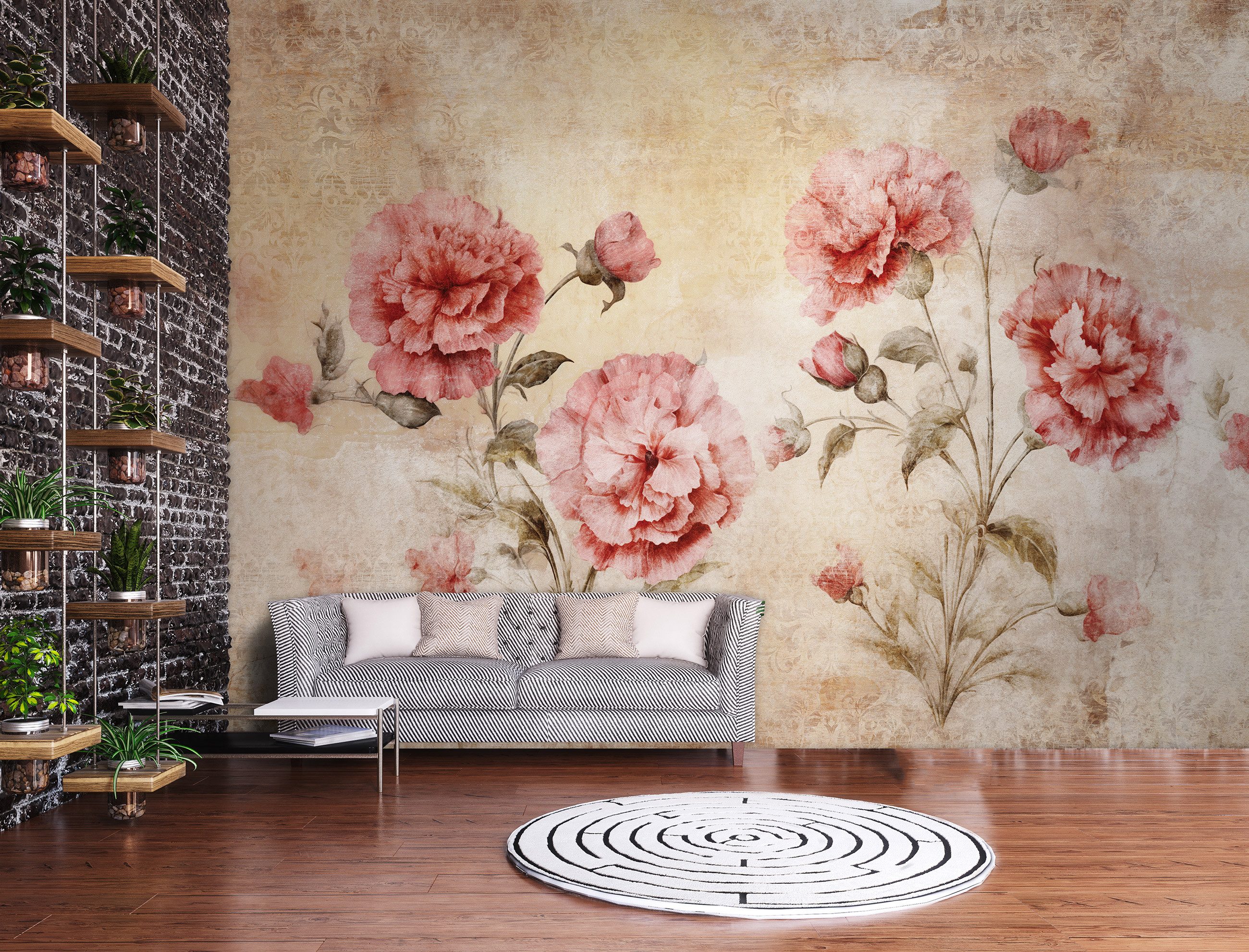 Wallarena Fototapete Blumen Beton Vlies Tapete Wohnzimmer Schlafzimmer Wandtapete, Glatt Vlies Struktur Vinyl, Vintage, Tapete inklusive Kleister Vliestapete Motivtapete