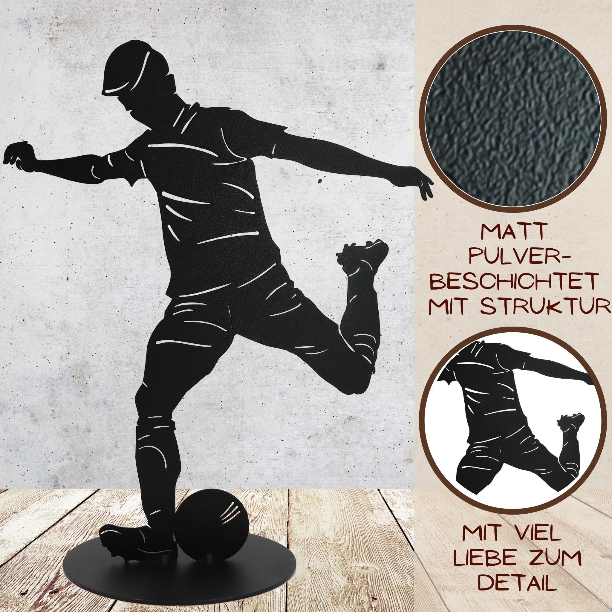 Rostikal Gartenfigur Fußball Dekofigur 40 cm Fußballspieler, Wahlweise in schwarz oder rostig