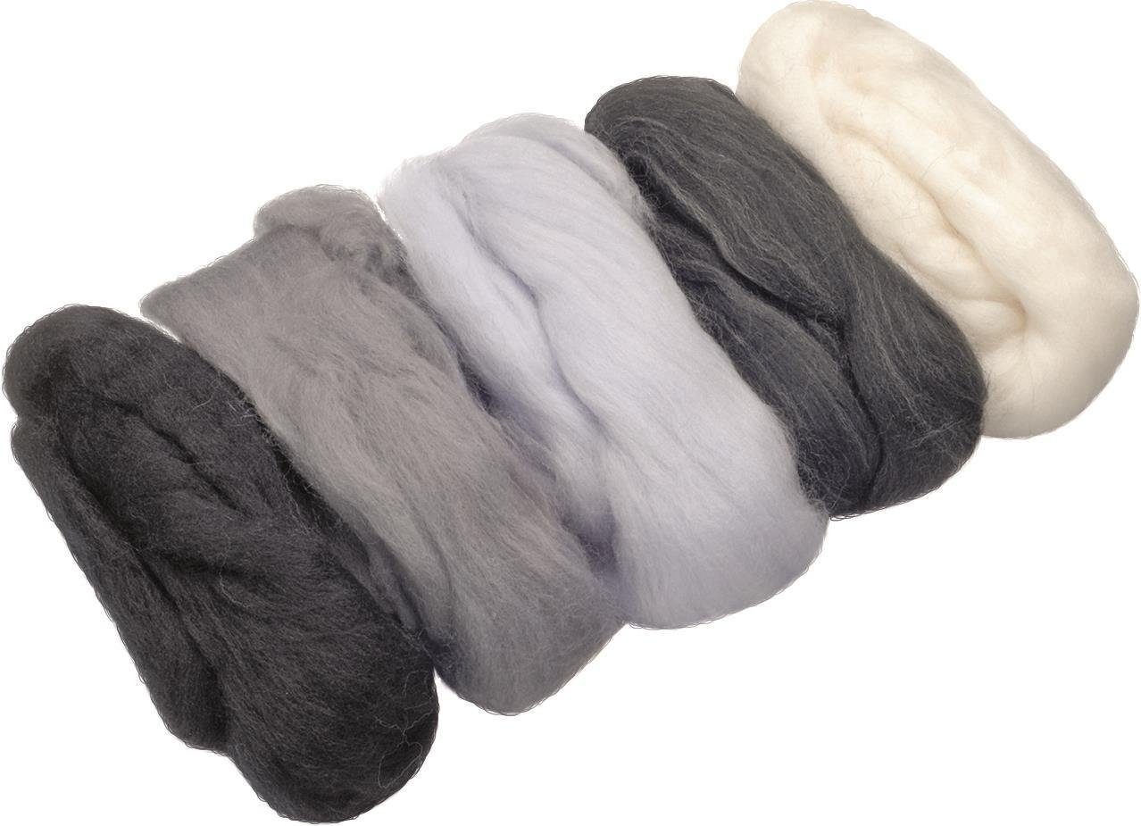 Knorr Prandell Bastelfilz 212506309 Merino-Wolle Mix weiß, hellgrau, grau, dunkelgrau, platin