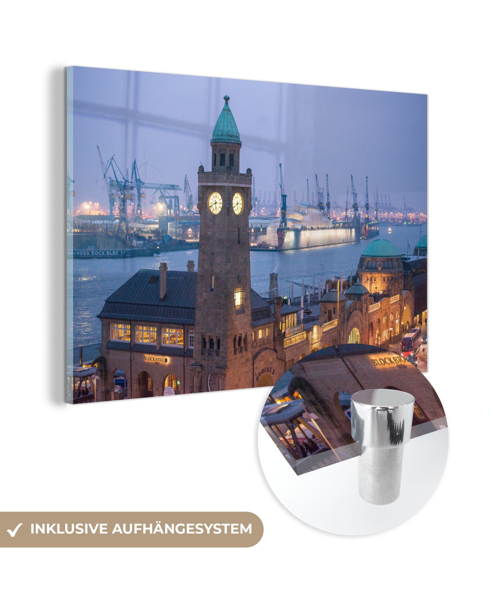 MuchoWow Acrylglasbild Blick über den Hamburger Hafen, (1 St), Acrylglasbilder Wohnzimmer & Schlafzimmer
