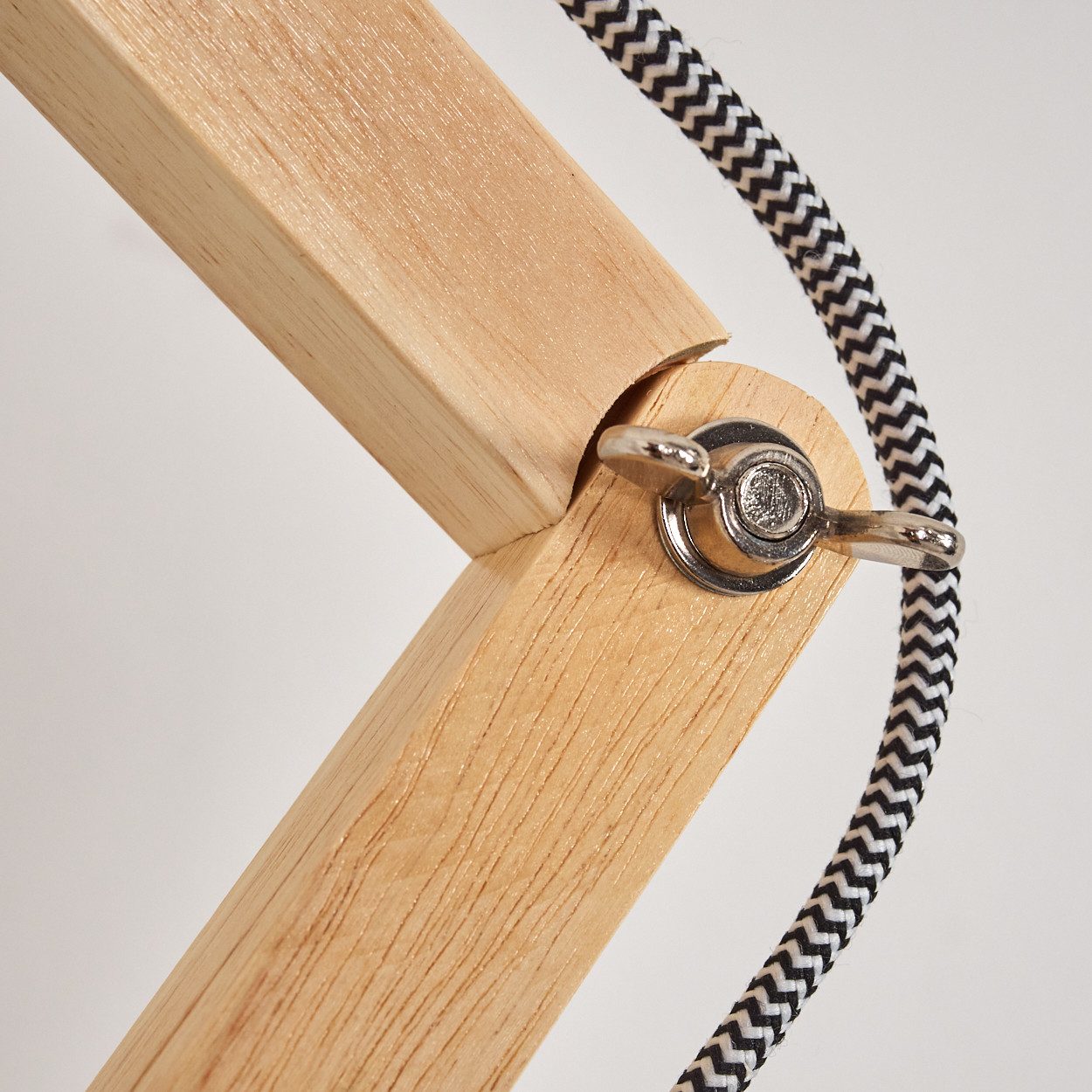 hofstein Stehlampe verstellbare Stehlampe aus Holz/Metall/Stoff in Natur/Weiß, ohne Leuchtmittel, Leuchte im Boho-Design mit Ablageflächen u. Schalter, 152,5 cm, E27