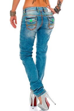 Cipo & Baxx 5-Pocket-Jeans Low Waist Hose BA-CBW0445 Neon Farbige Akzente Stonewashed mit Kontrastnaht