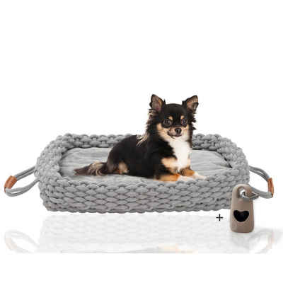 Rohrschneider Tierbett Tierbett Hundekörbchen grau Flechtoptik, inkl.Hundekotbeutelset, S