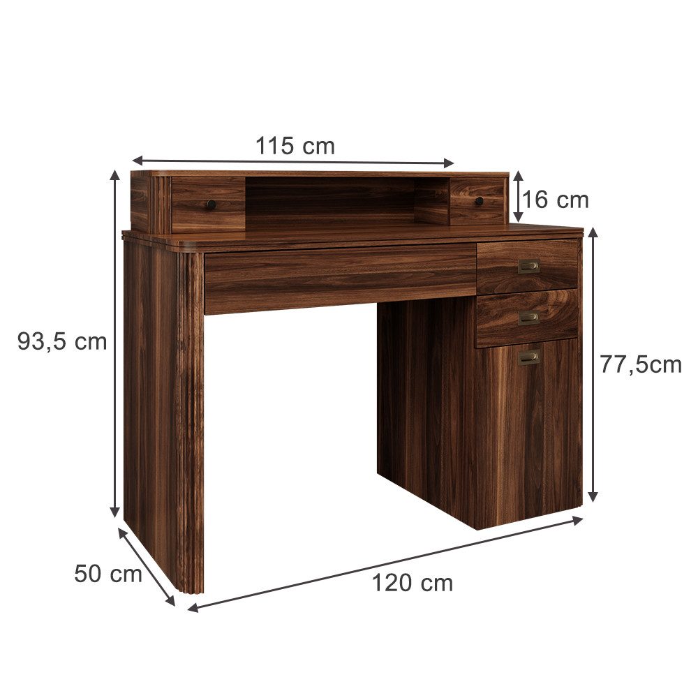 Vicco Schminktisch Neria, Eiche rustikal, 120 cm ohne Spiegel (1-St)