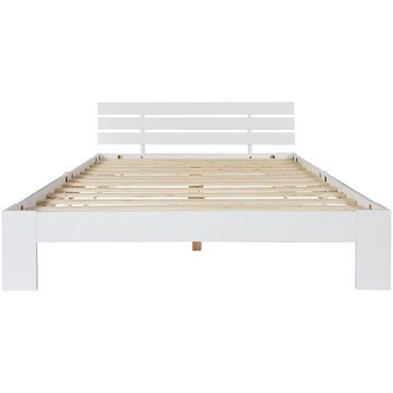 WISHDOR Holzbett Doppelbett Holz Bett Kinderbett Jugendbett Massivholzbett 140x200 cm (ohne Matratze Massivholzbett Bettgestell mit Lattenrosten mit Kopfteil), FSC Massiv Massivholz Kieferbett