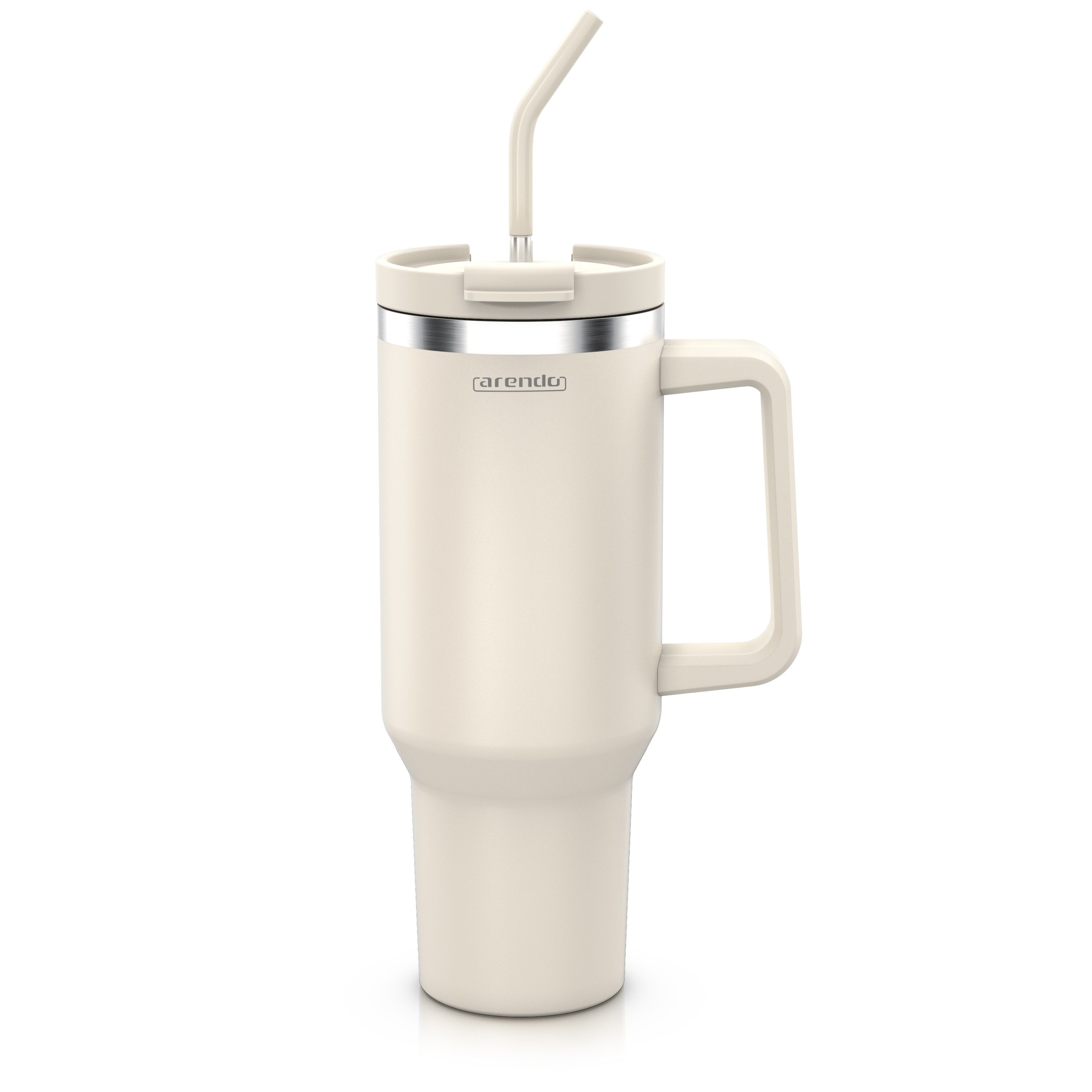 Arendo Thermobecher Tumbler 1200 ml, Becher mit Deckel, Henkel und Strohhalm, Thermal Mug, 1-tlg., Edelstahl, doppelwandig, Vakuumgehäuse aus Edelstahl, luftdichter Verschluss