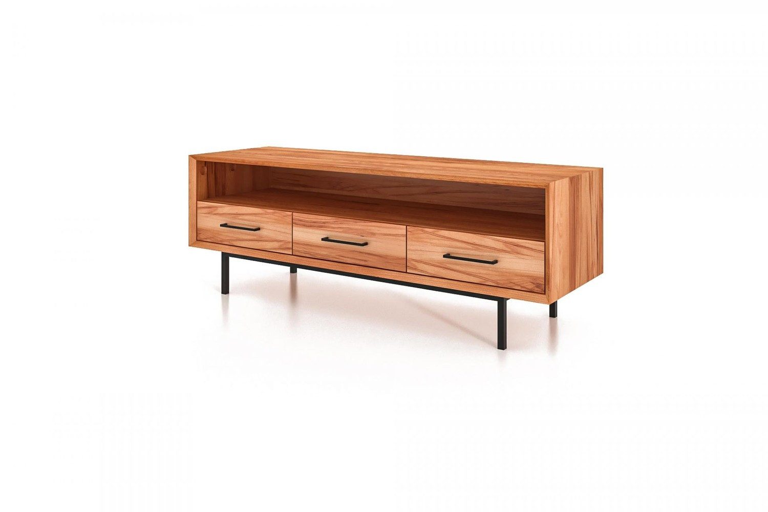 Natur24 Lowboard TV-Board Seiba Kernbuche 144x45x50 mit 3 Schubladen und 1 offenem Fach