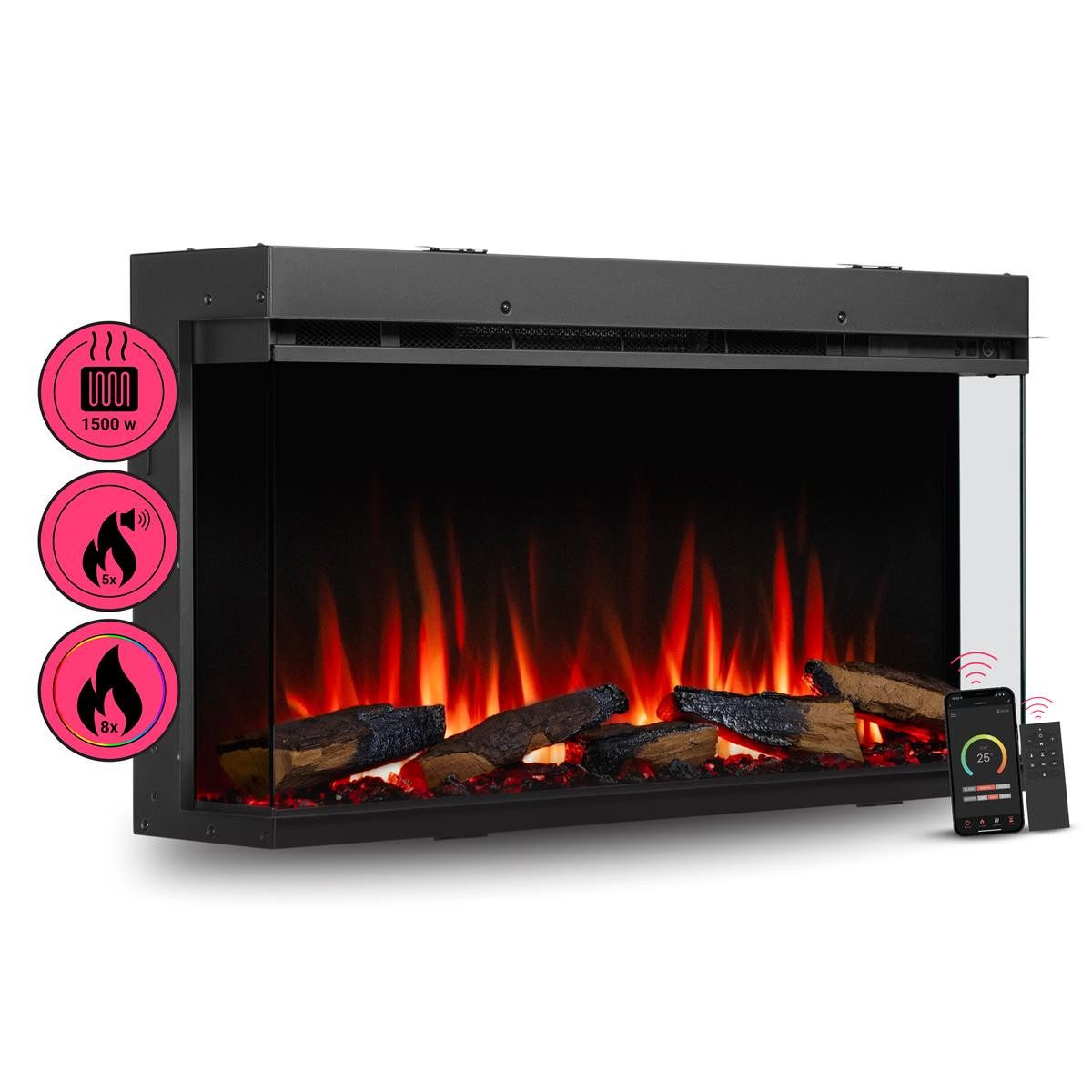 Balderia Elektrokamin Athena 36, Einbaukamin, App, Knistereffekt, 3D Flamme, 1500 W