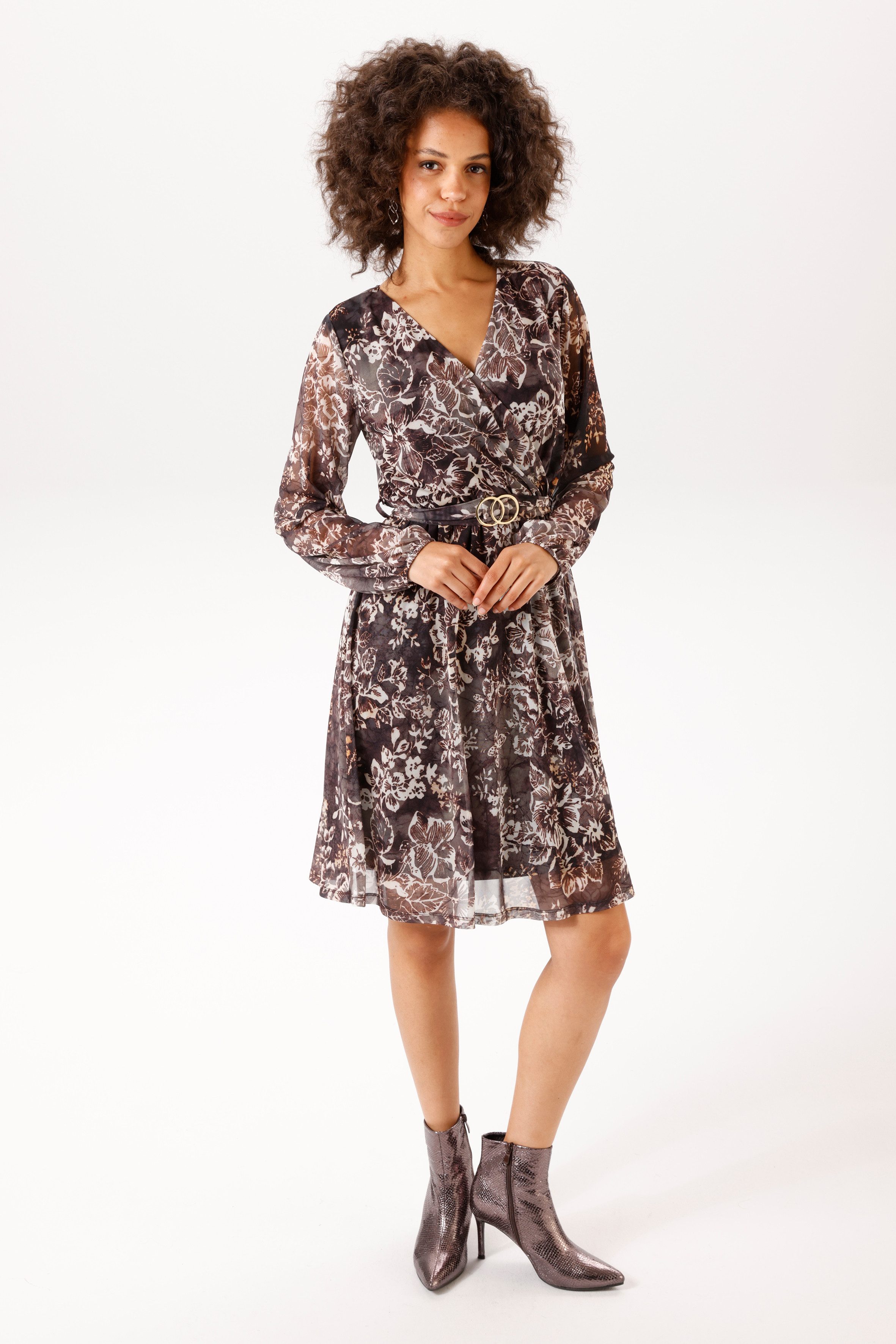 Aniston CASUAL Blusenkleid mit dekorativer Brosche am fixierten Bindeband - NEUE KOLLEKTION