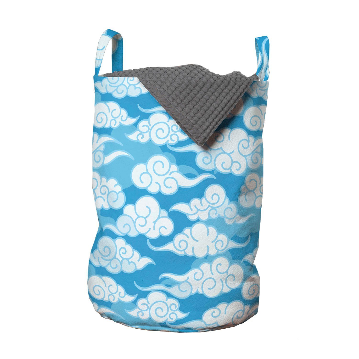 Abakuhaus Wäschesäckchen Wäschekorb mit Griffen Kordelzugverschluss für Waschsalons, Blau und weiß Japanische Wolke Motiv