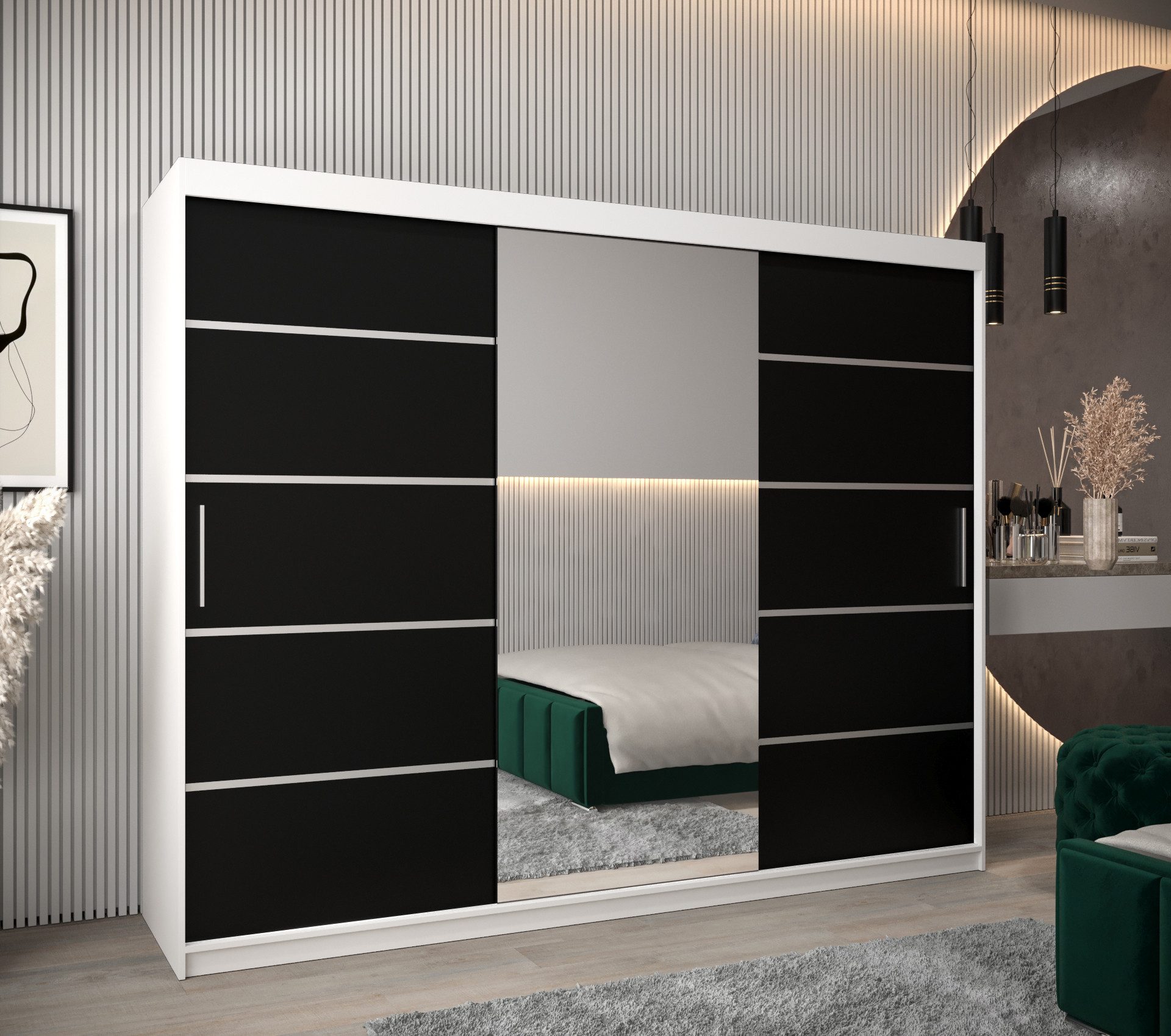 ABIKS MÖBEL Schwebetürenschrank Verona 2 Schlafzimmerschrank, mit Spiegel, Kleiderstange und Regalen