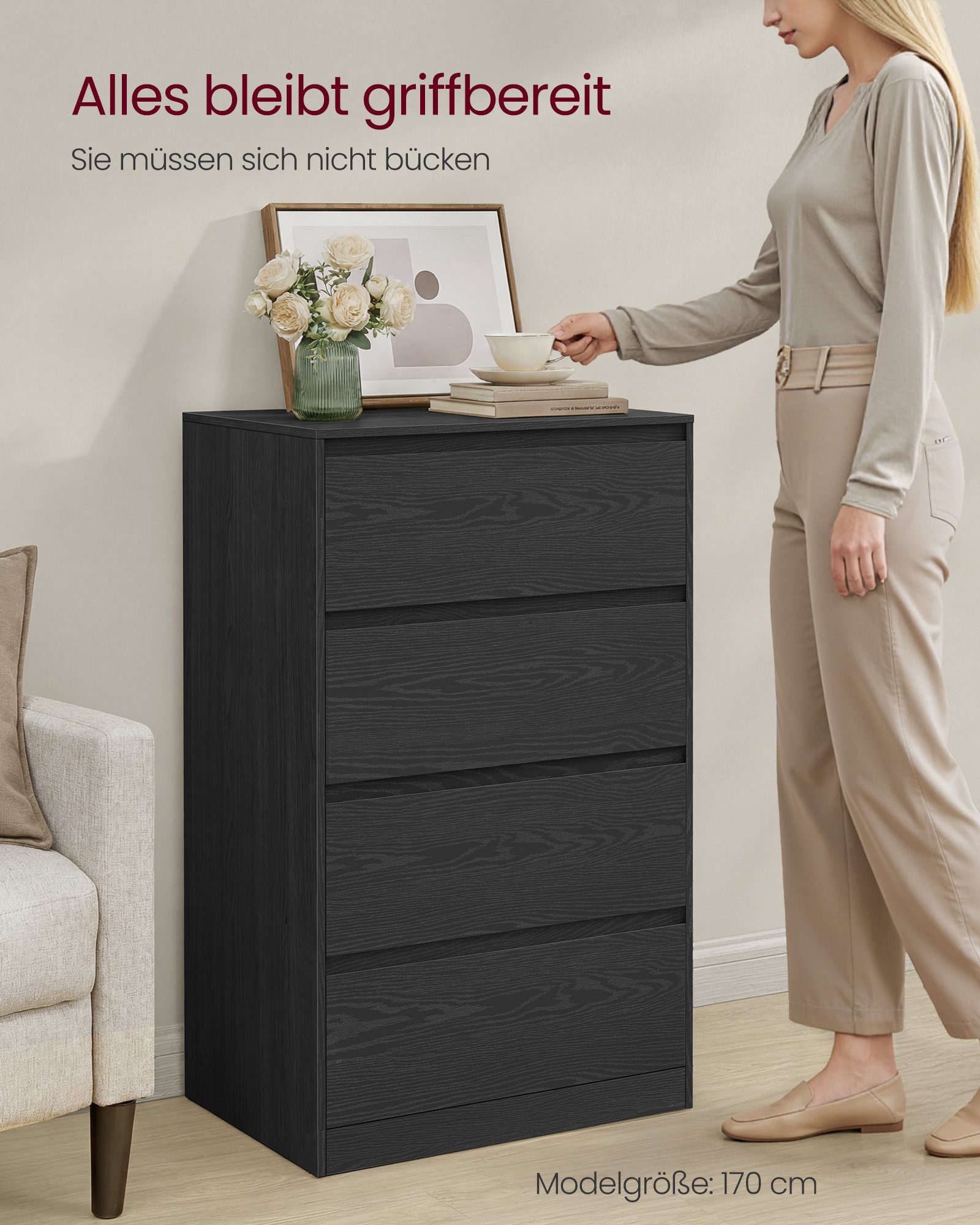 VASAGLE Kommode, mit 3 / 4 / 5 Schubladen, Komodenschrank, Schubladenschrank
