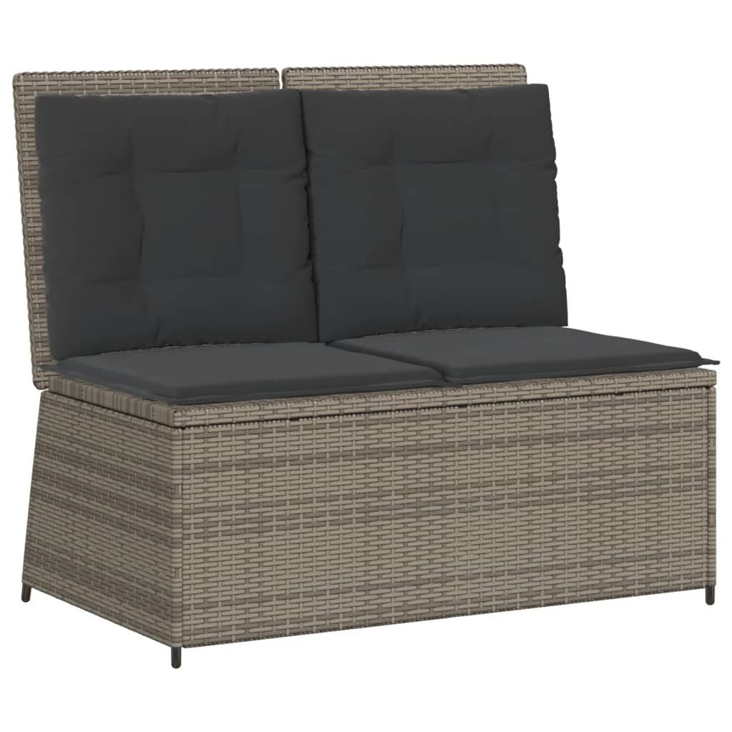 vidaXL Loungesofa Gartenbank Verstellbar mit Kissen Grau Poly Rattan, 1 Teile