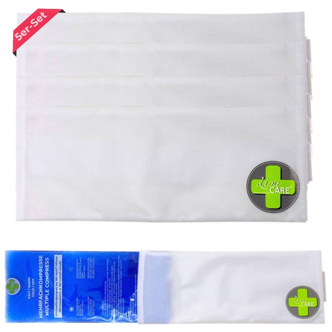 LisaCare Kalt-Warm-Kompresse Kühltaschen - Vlieshülle - Vliesstoffhüllen, Spar-Set 5-tlg., Mit Gummiband & Klettverschluss!