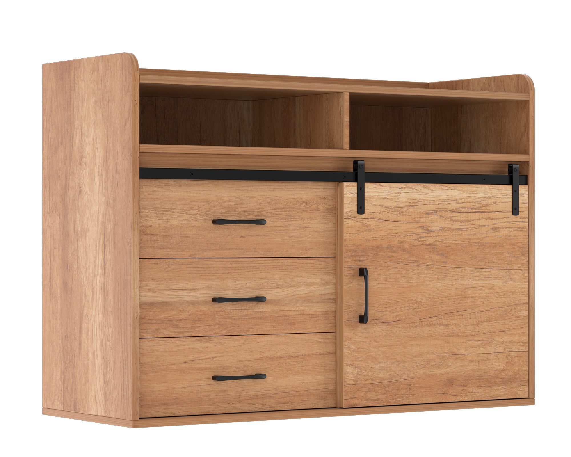 HOMAVO Sideboard HG1 kommode mit Schiebetüren & 4 Schubladen – 140 cm (FSC®, viel Stauraum, pflegeleicht), für Wohnzimmer Schlafzimmer Büro Flur