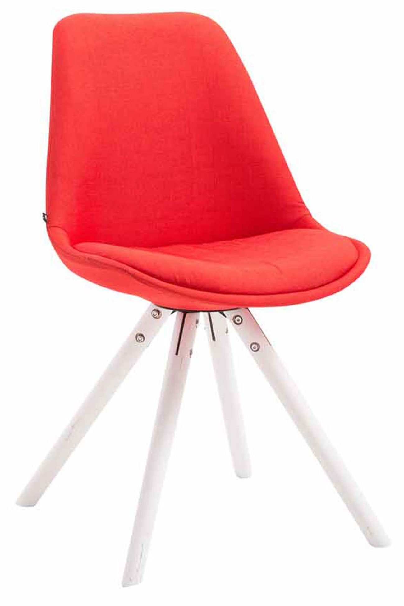 TPFLiving Besucherstuhl Toulon mit Konferenzstuhl (Küchenstuhl Sitzfläche Gestell: Esszimmerstuhl Buchenholz hochwertig rund Wohnzimmerstuhl), Sitzfläche: weiß Stoff rot - - - - gepolsterter