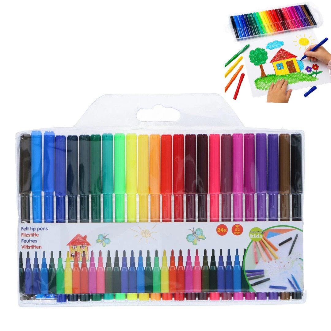 EDCO Filzstift 24x Filzstifte Set Bunt Filzschreiber Fasermaler für Schule, (24-tlg)